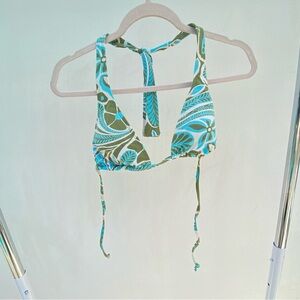 Y2K Local Motion Green & Blue Floral Bikini Top Size Medium